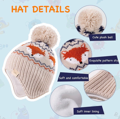 Gorro de punto para niños pequeños con orejeras con forro polar para niños