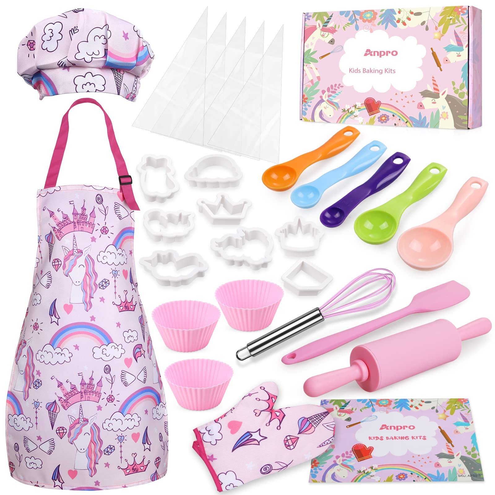 Anpro Juego completo de cocina y horneado para niños, 27 piezas