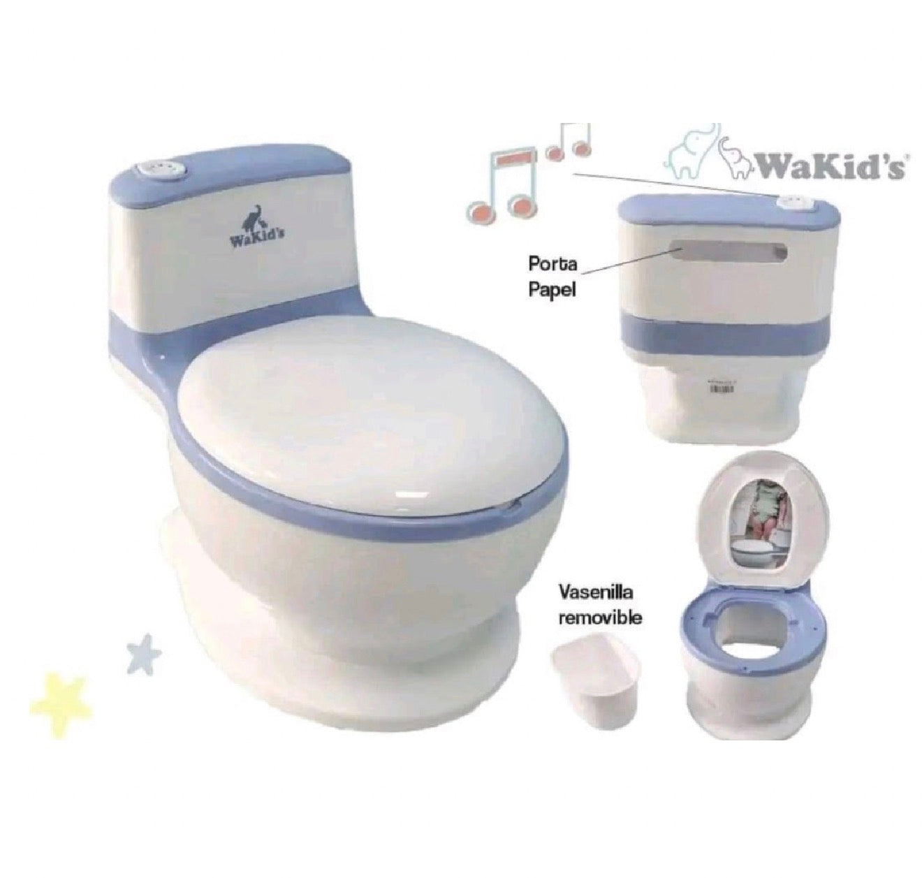 Inodoro para niños con sonido celeste