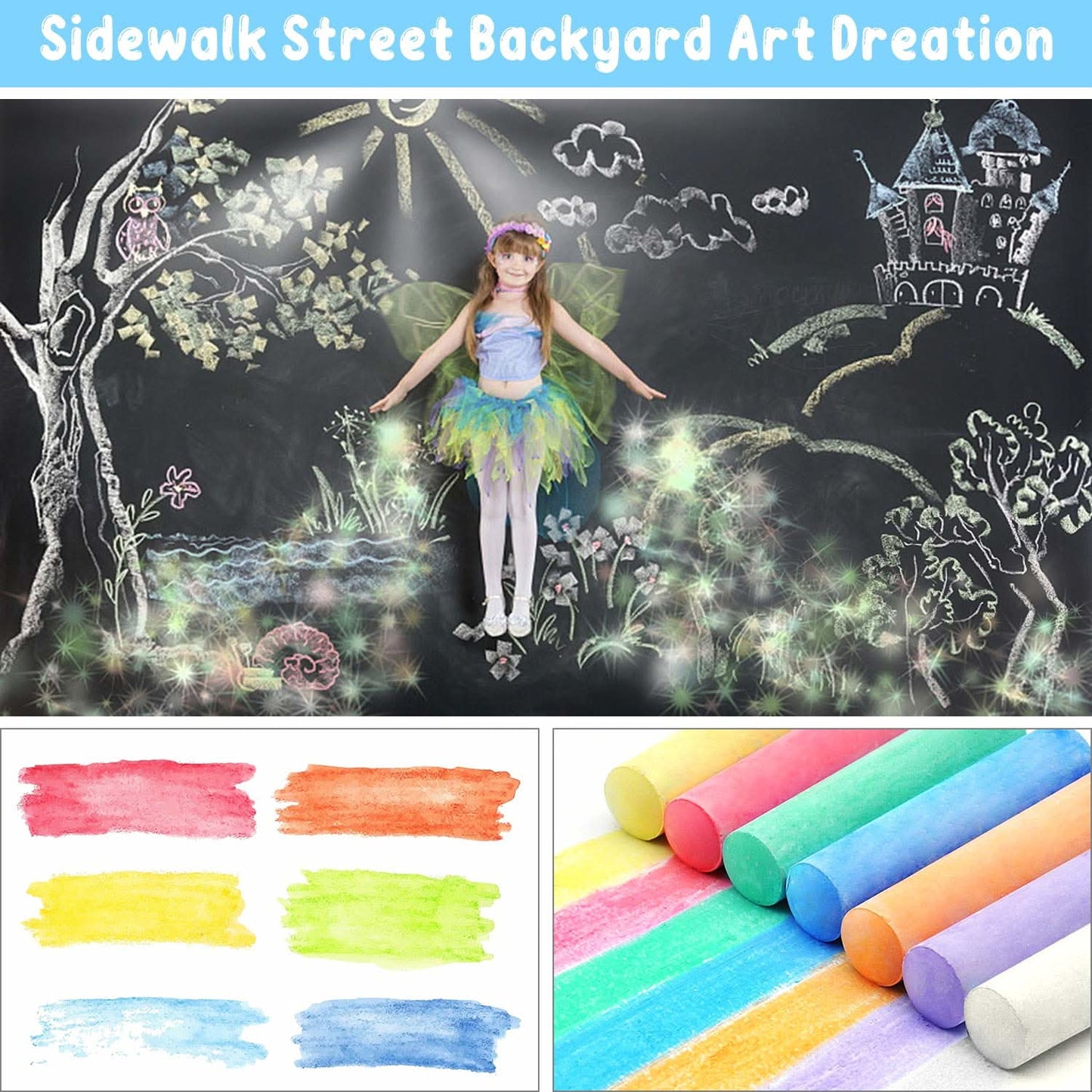 61 PCS Jumbo Sidewalk Chalks Set for Kids, 7 Colors