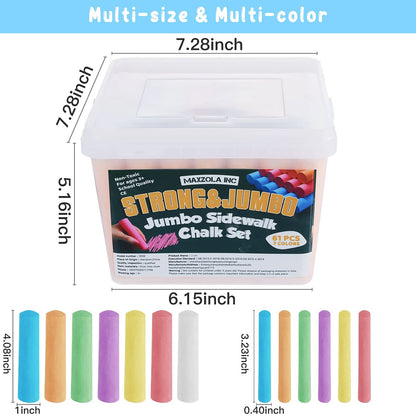61 PCS Jumbo Sidewalk Chalks Set for Kids, 7 Colors