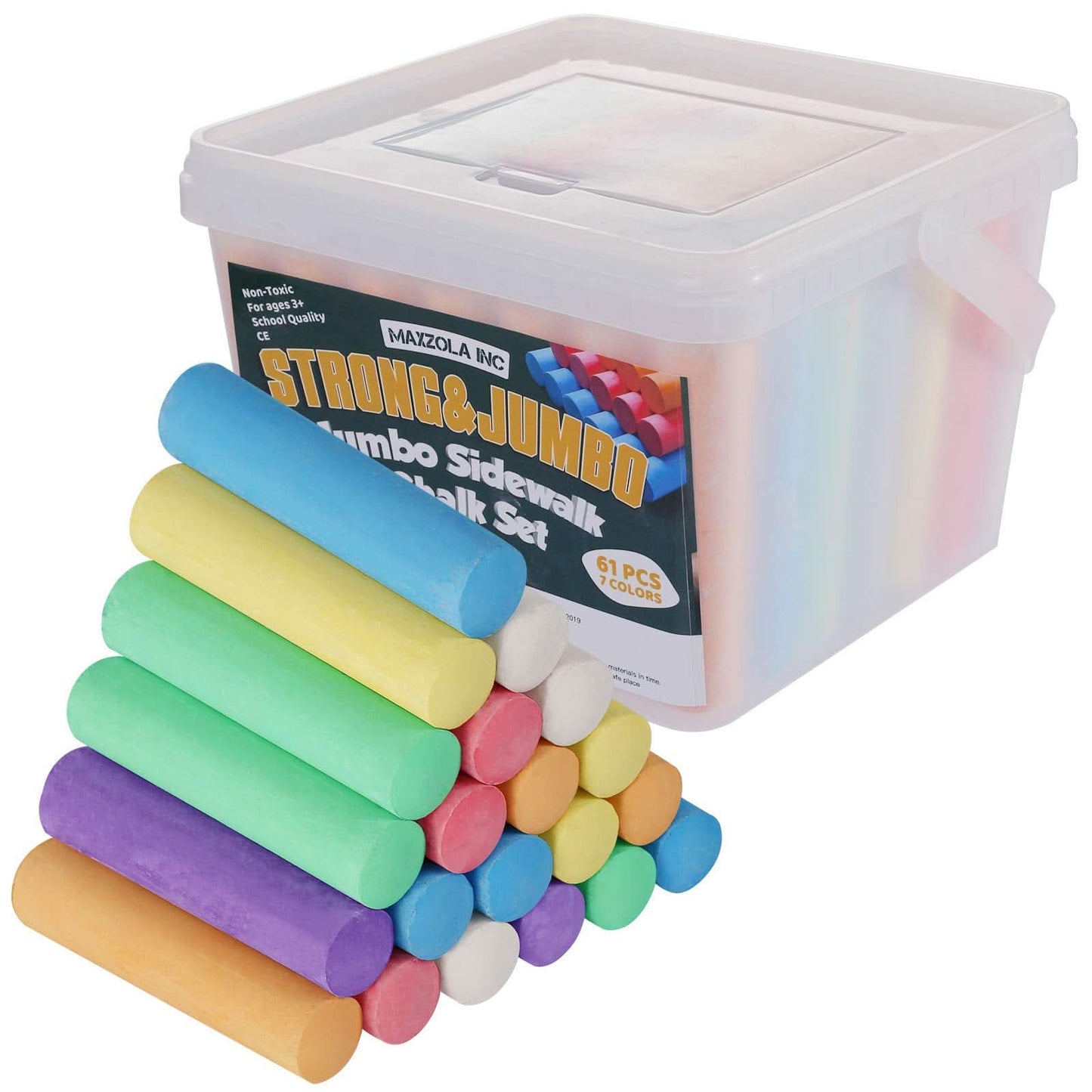 61 PCS Jumbo Sidewalk Chalks Set for Kids, 7 Colors