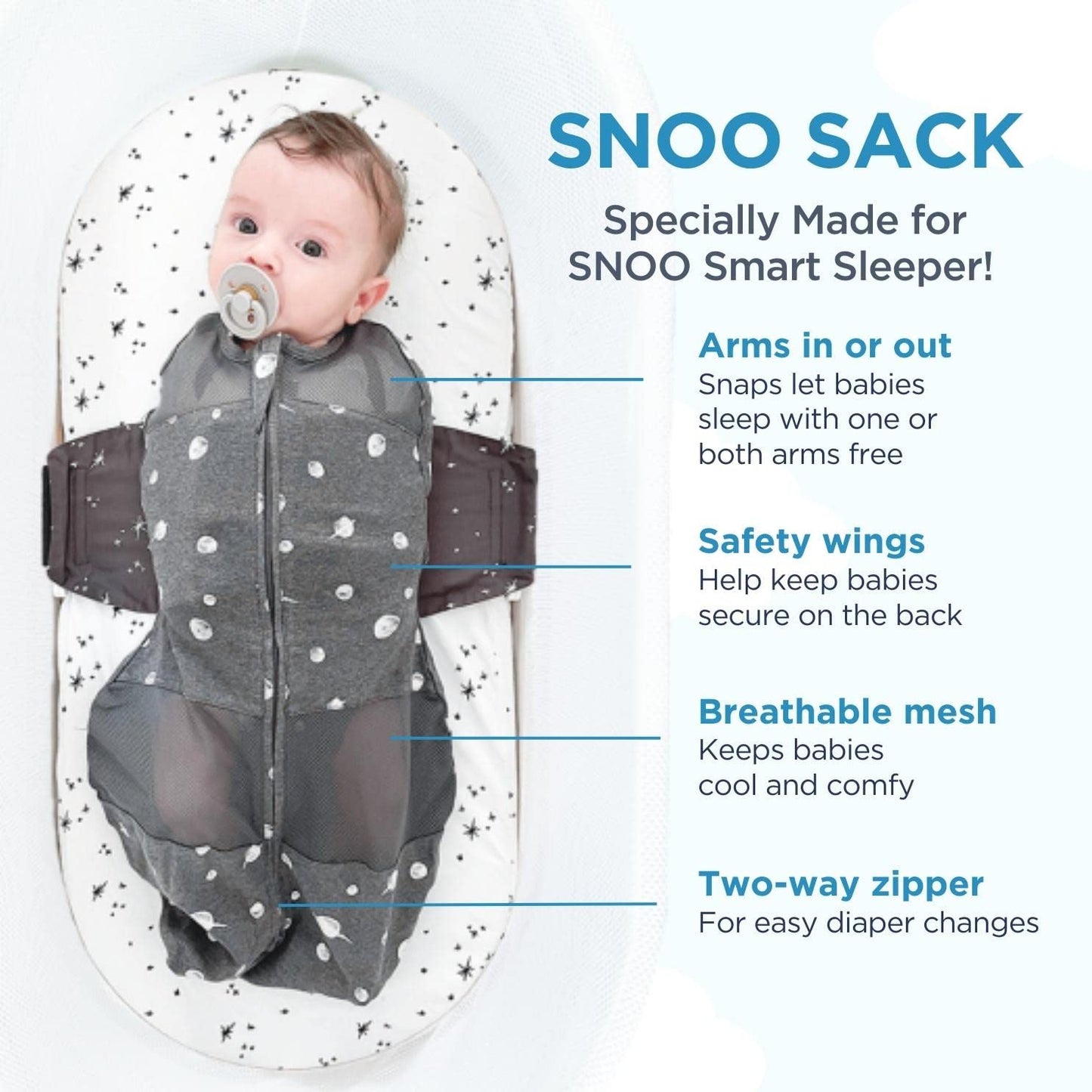 Happiest Baby - Bolsa de dormir SNOO para bebé, 100% algodón orgánico, 4-6 meses