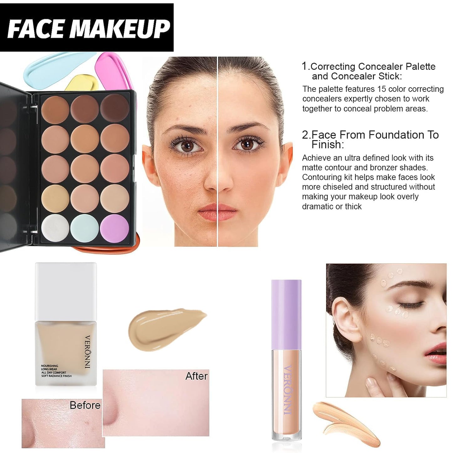 VERONNI Kit de maquillaje todo en uno