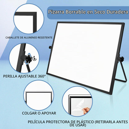 Pizarra blanca de borrado en seco con soporte, pizarra magnética de doble