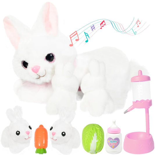 Conejo de peluche con 2 bebés de felpa interactivo