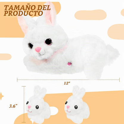 Conejo de peluche con 2 bebés de felpa interactivo