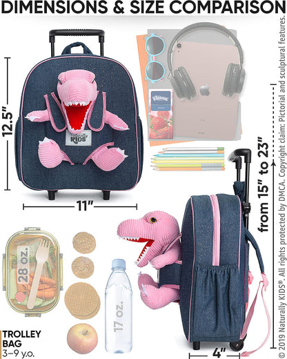 Equipaje para niñas con juguetes de dinosaurio, Medium