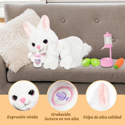 Conejo de peluche con 2 bebés de felpa interactivo