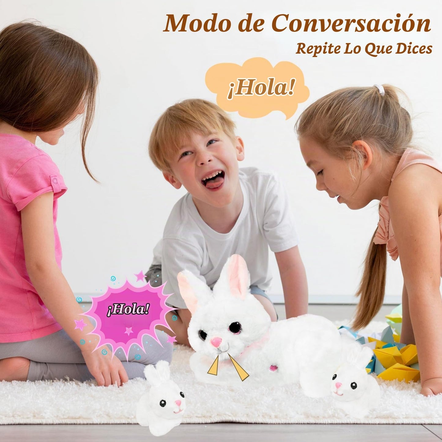 Conejo de peluche con 2 bebés de felpa interactivo