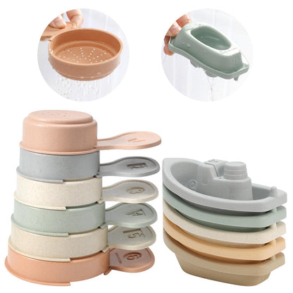 Juguetes de baño Barcos flotantes Tren con cuchara de baño, 11 piezas