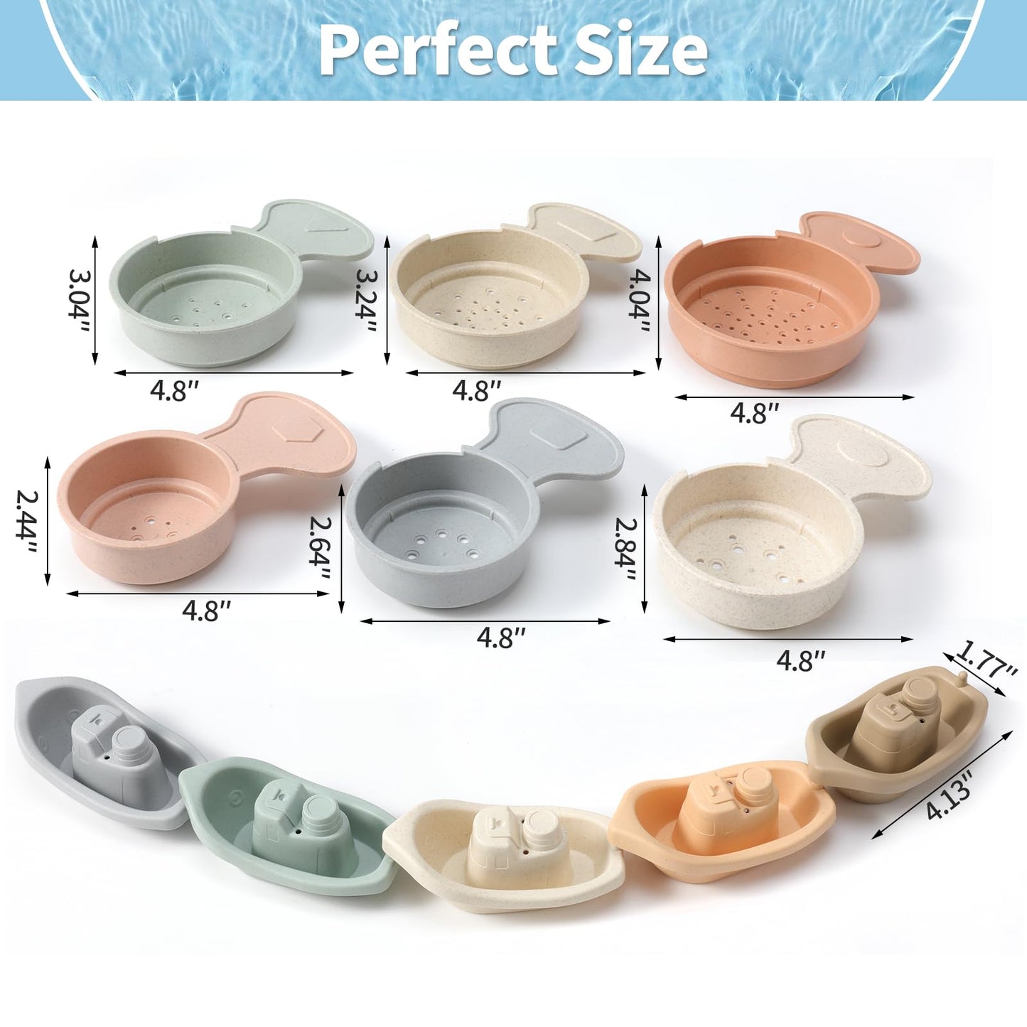 Juguetes de baño Barcos flotantes Tren con cuchara de baño, 11 piezas