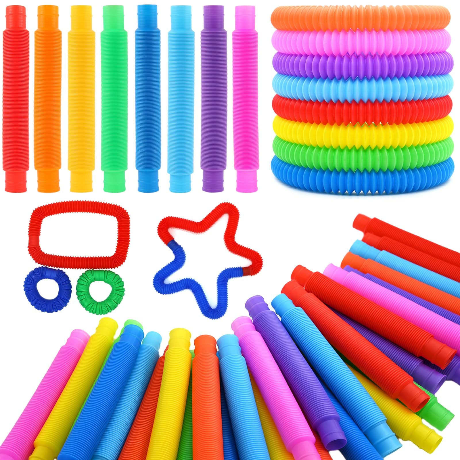 Paquete de 30 juguetes sensoriales Pop Tubes, Fidget conectable y extensible