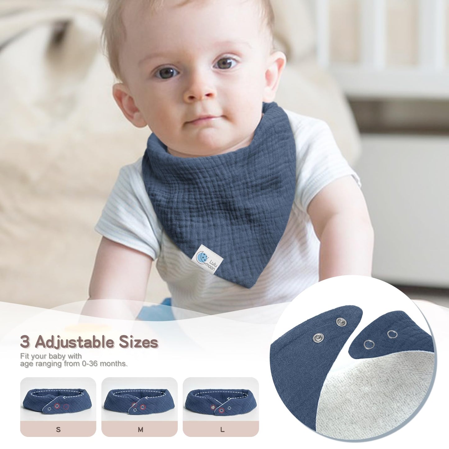 Baberos de muselina Lulumoon para bebé, 100% algodón