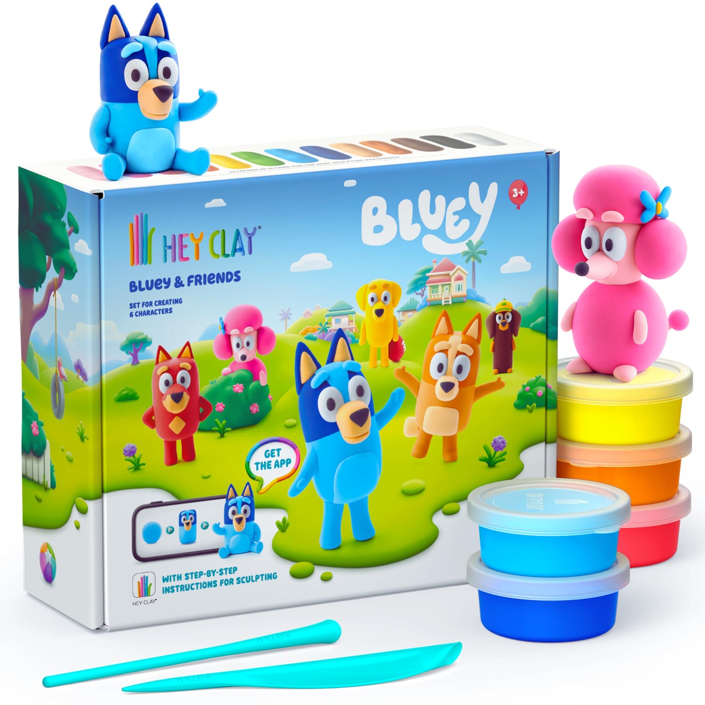 Hey Clay Bluey y sus amigos (Coco, Lucky, Rusty, Bingo)