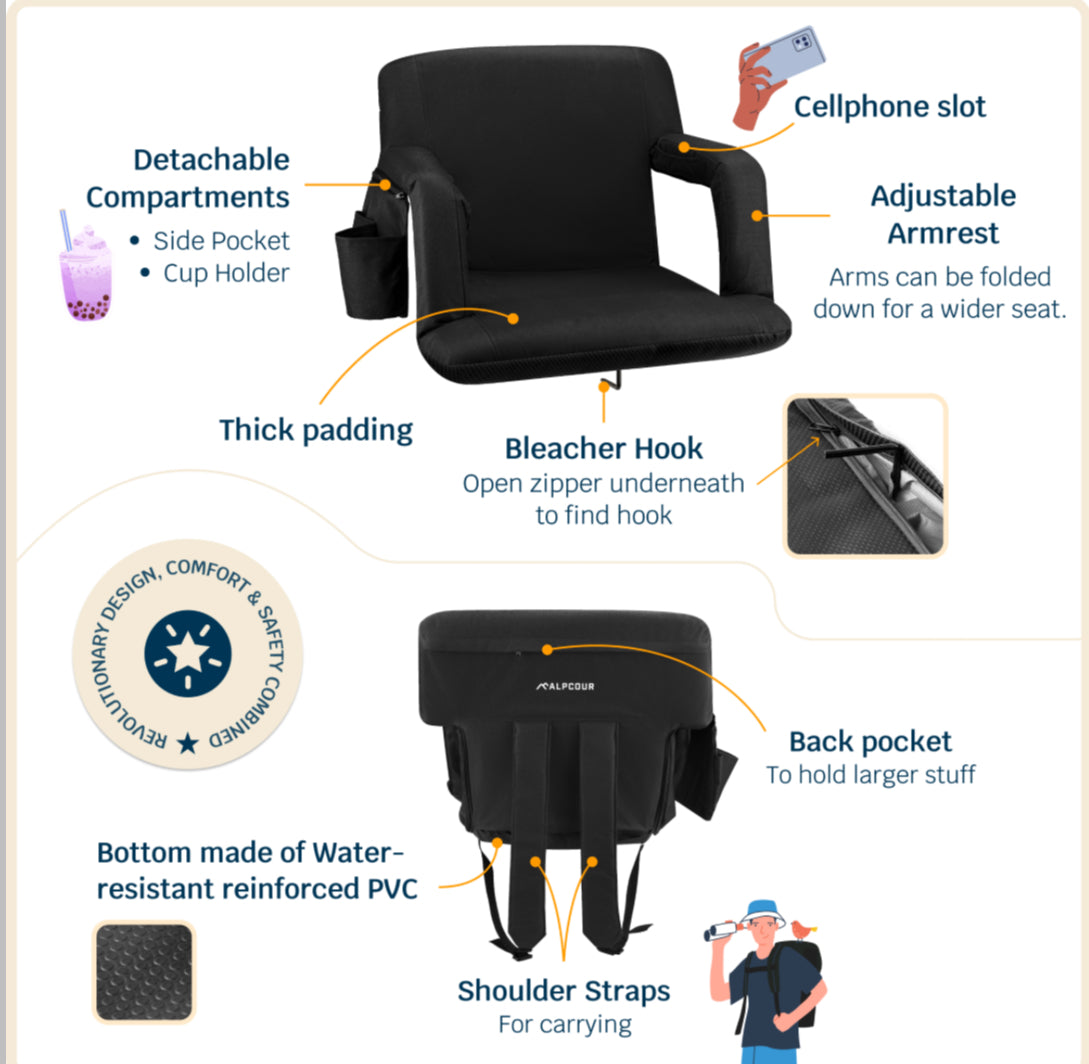 Alpcour Asiento de estadio reclinable