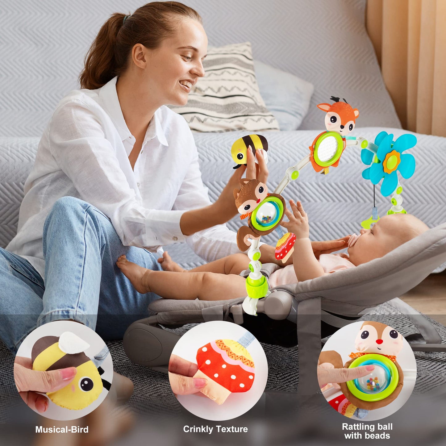 Juguetes de moisés ajustable para bebés y niños pequeños