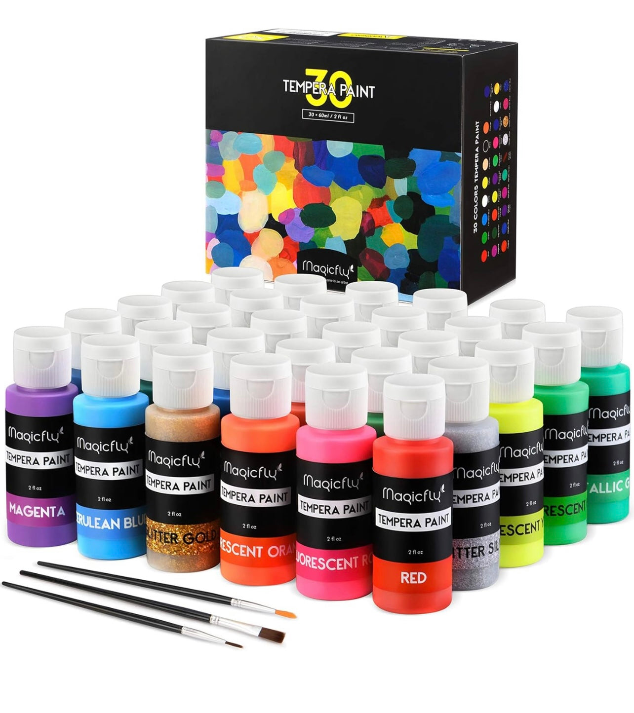 Magicfly Tempera Paint 30 botellas (60 ml) Póster de dedo lavable para adultos