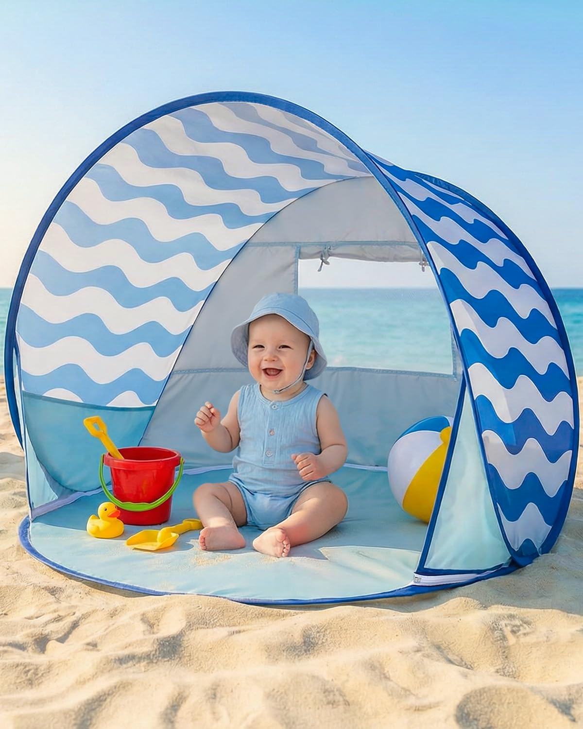 Tienda de campaña para bebés pequeños con toldo de protección UV UPF 50+