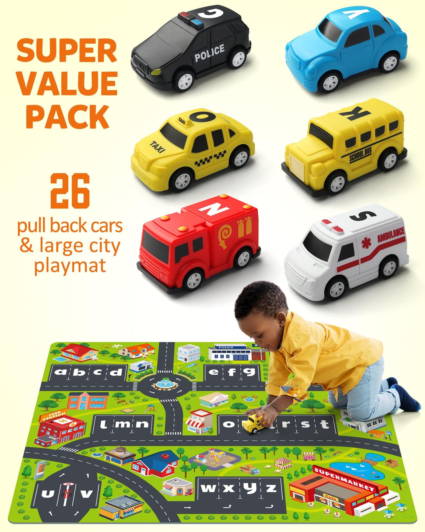 Laberinto del alfabeto Coogam, 26 piezas de coche de arrastre con tapete de juego