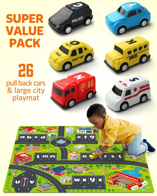 Laberinto del alfabeto Coogam, 26 piezas de coche de arrastre con tapete de juego