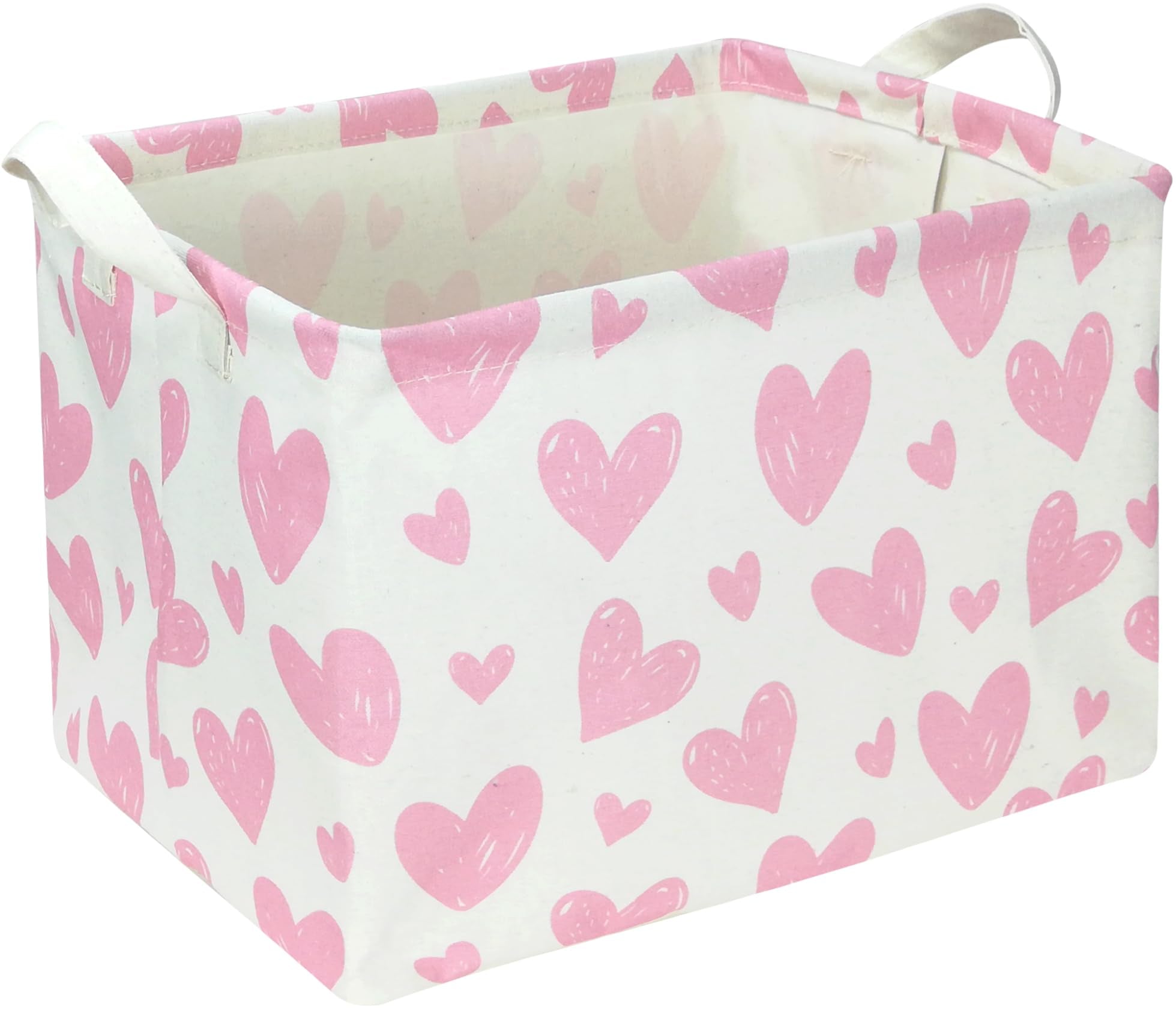 Cesta de almacenamiento rectangular de tela con forma de corazón rosa