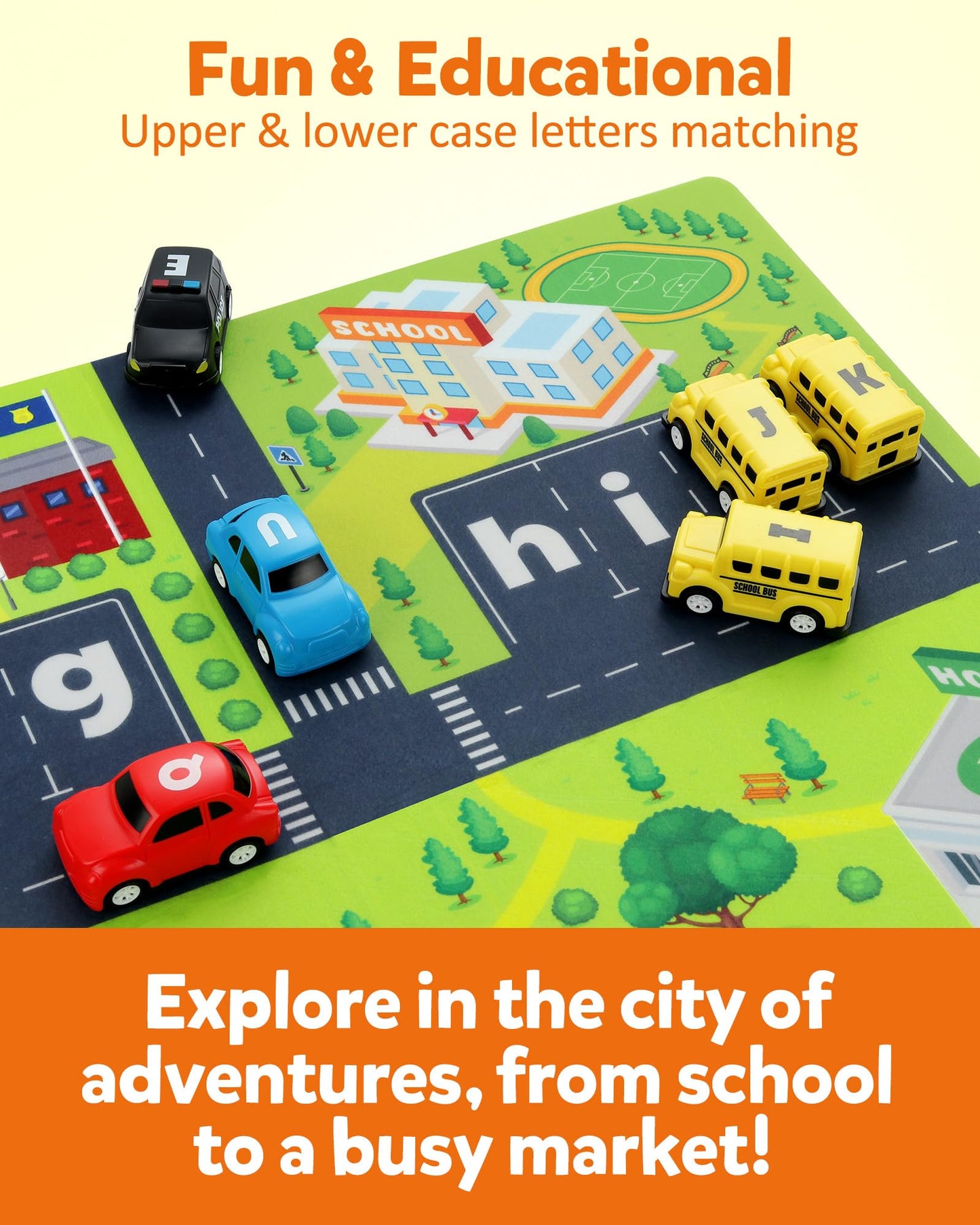 Laberinto del alfabeto Coogam, 26 piezas de coche de arrastre con tapete de juego