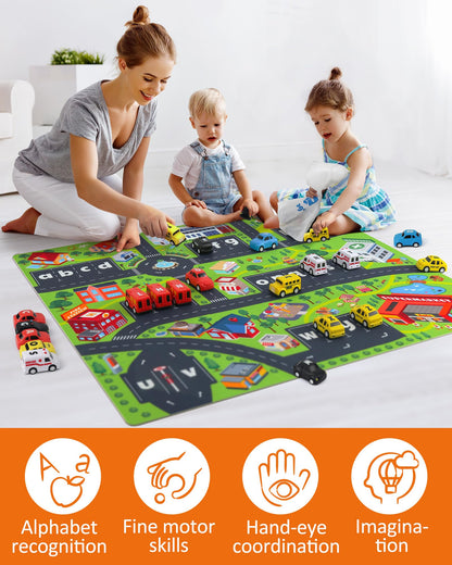 Laberinto del alfabeto Coogam, 26 piezas de coche de arrastre con tapete de juego