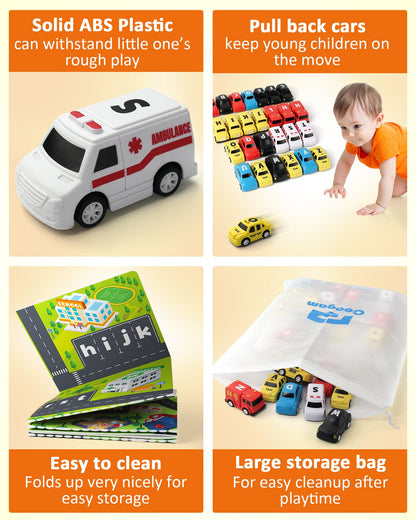 Laberinto del alfabeto Coogam, 26 piezas de coche de arrastre con tapete de juego