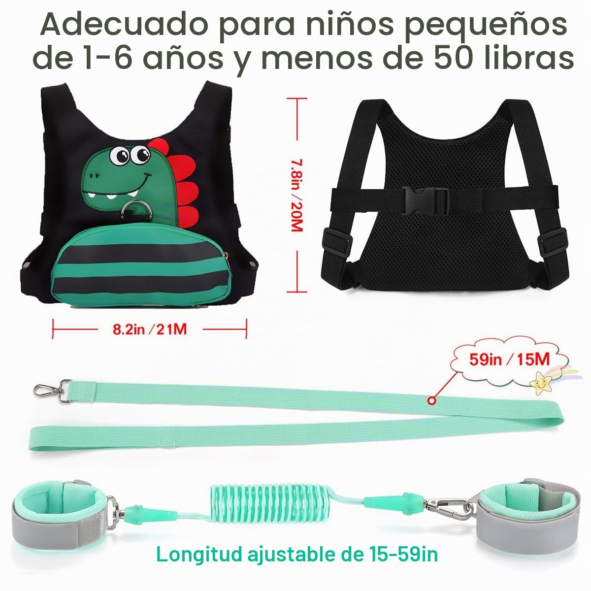 Correa para niños pequeños - Arnés para bebé con enlace de muñeca antipérdida