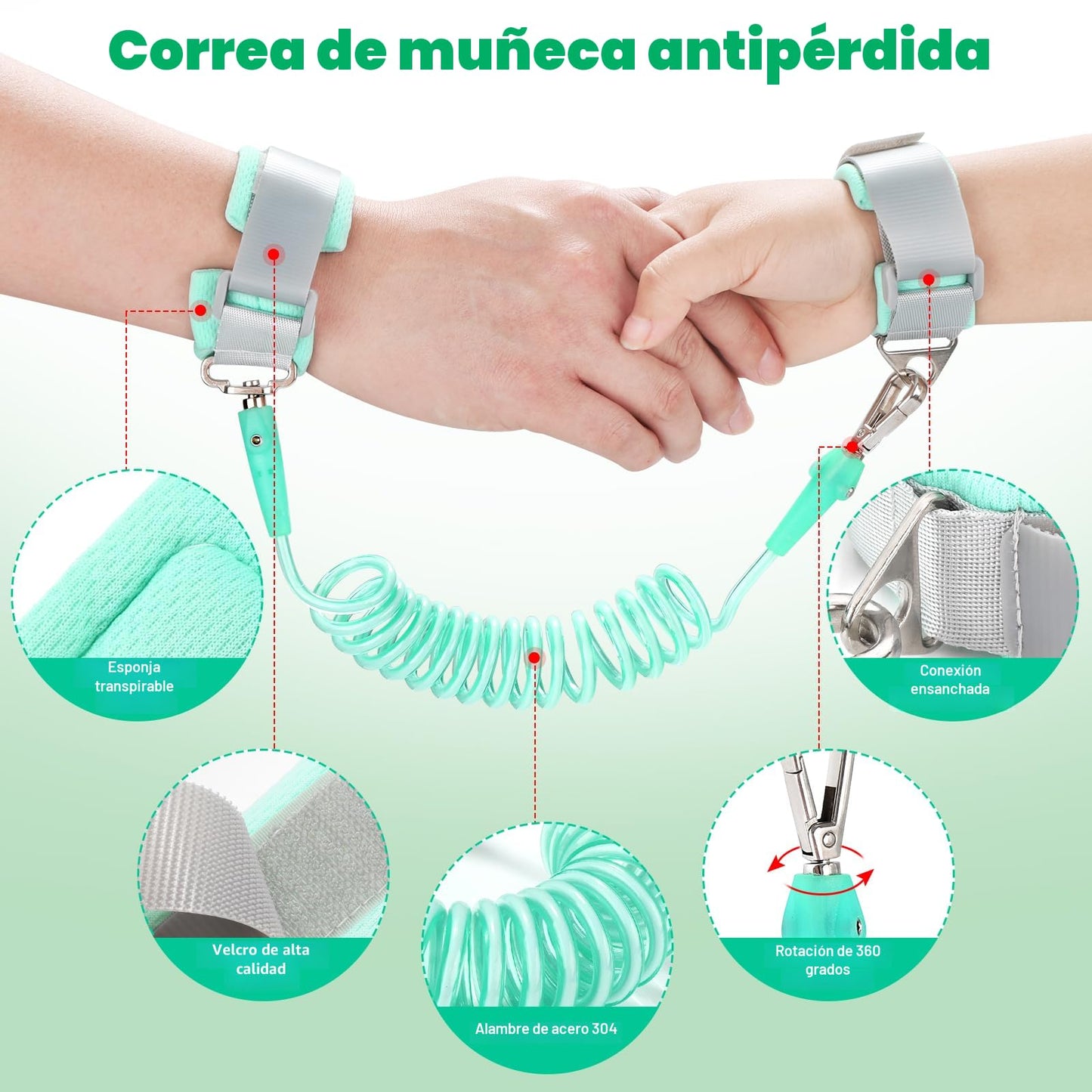 Correa para niños pequeños - Arnés para bebé con enlace de muñeca antipérdida