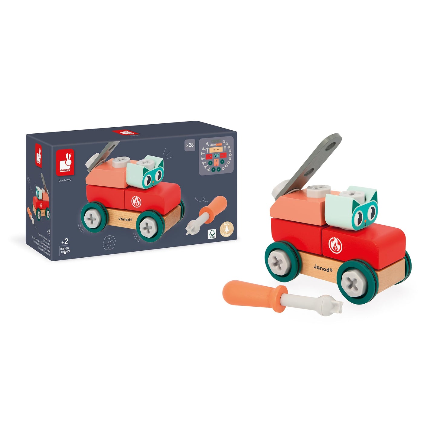 Janod - Brico'Kids - Coche para gatos - Juego de construcción infantil