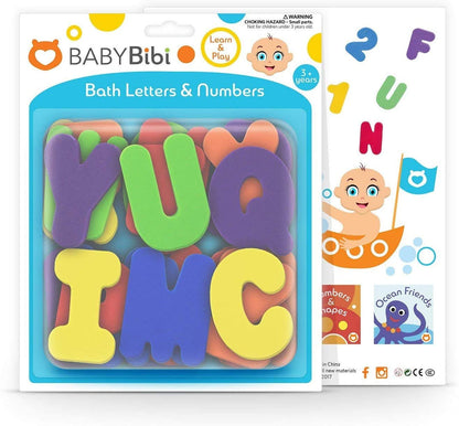 BabyBibi 36 letras y números de baño de espuma adhesivos, no tóxicos, sin BPA