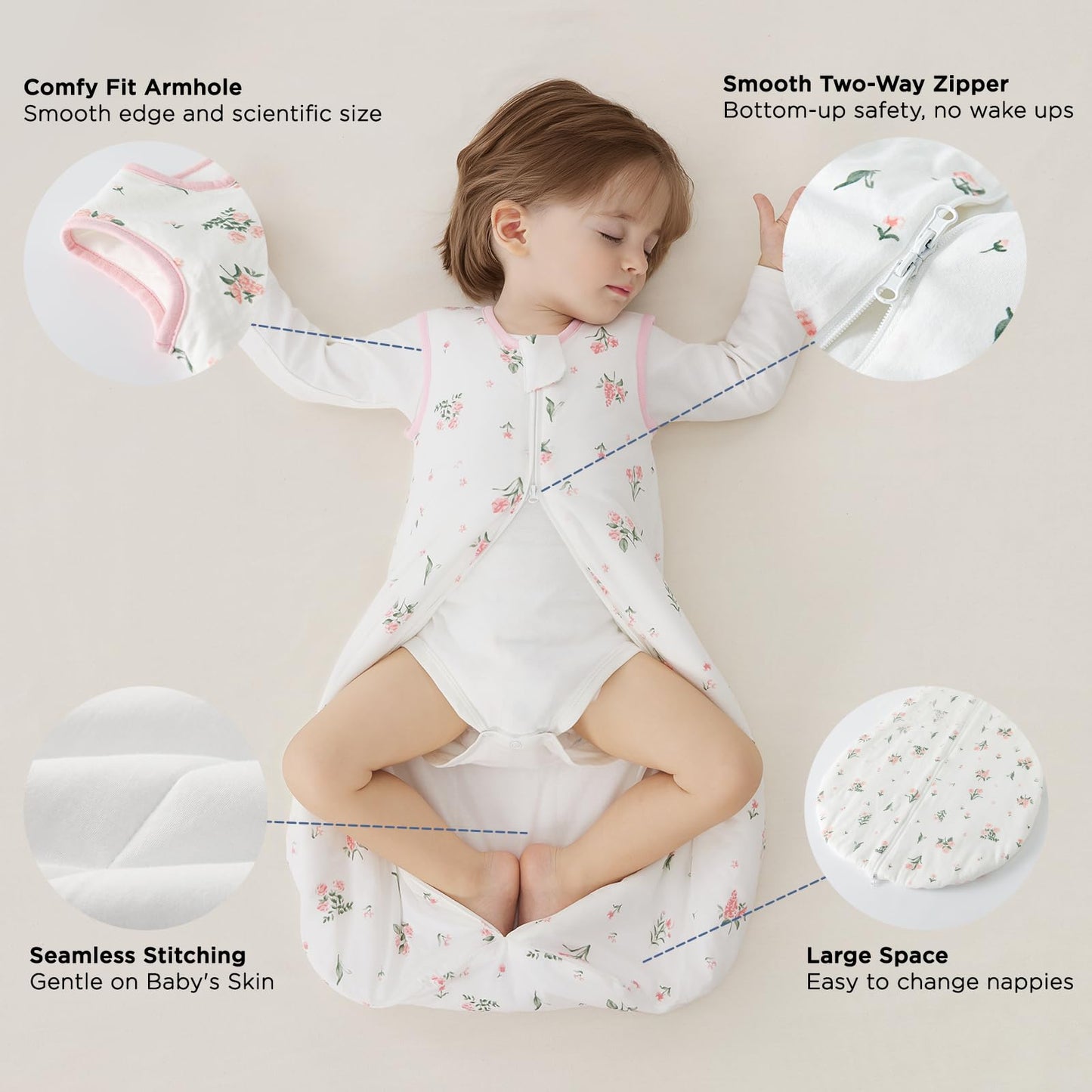 Duomiaomiao 1.5 TOG Saco de dormir para bebé, 100% algodón, 6-18 meses