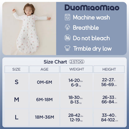 Duomiaomiao 1.5 TOG Saco de dormir para bebé, 100% algodón, 6-18 meses