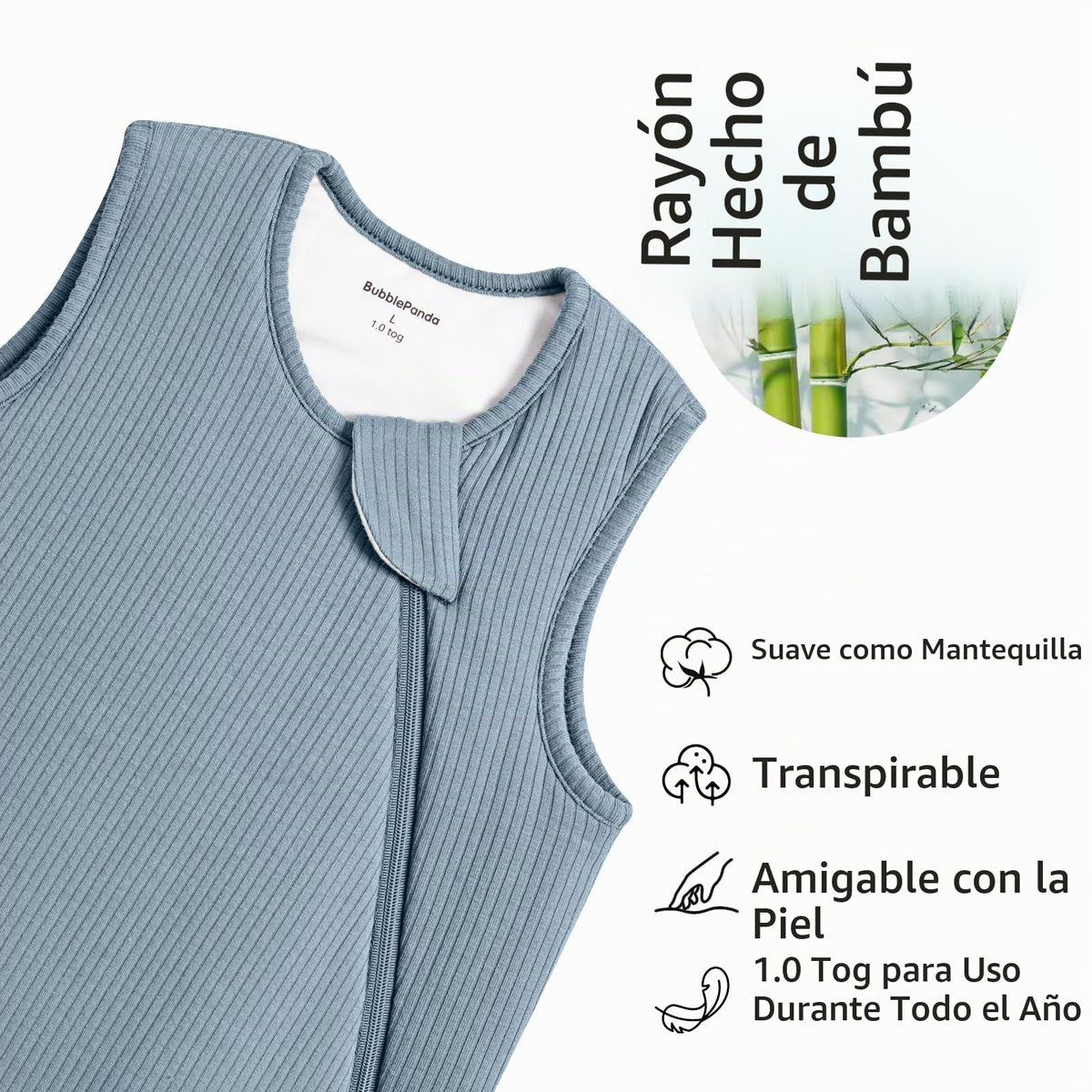 BubblePanda - Saco de Dormir de Rayón Hecho de Bambú, 0-6 meses, 1.0tog