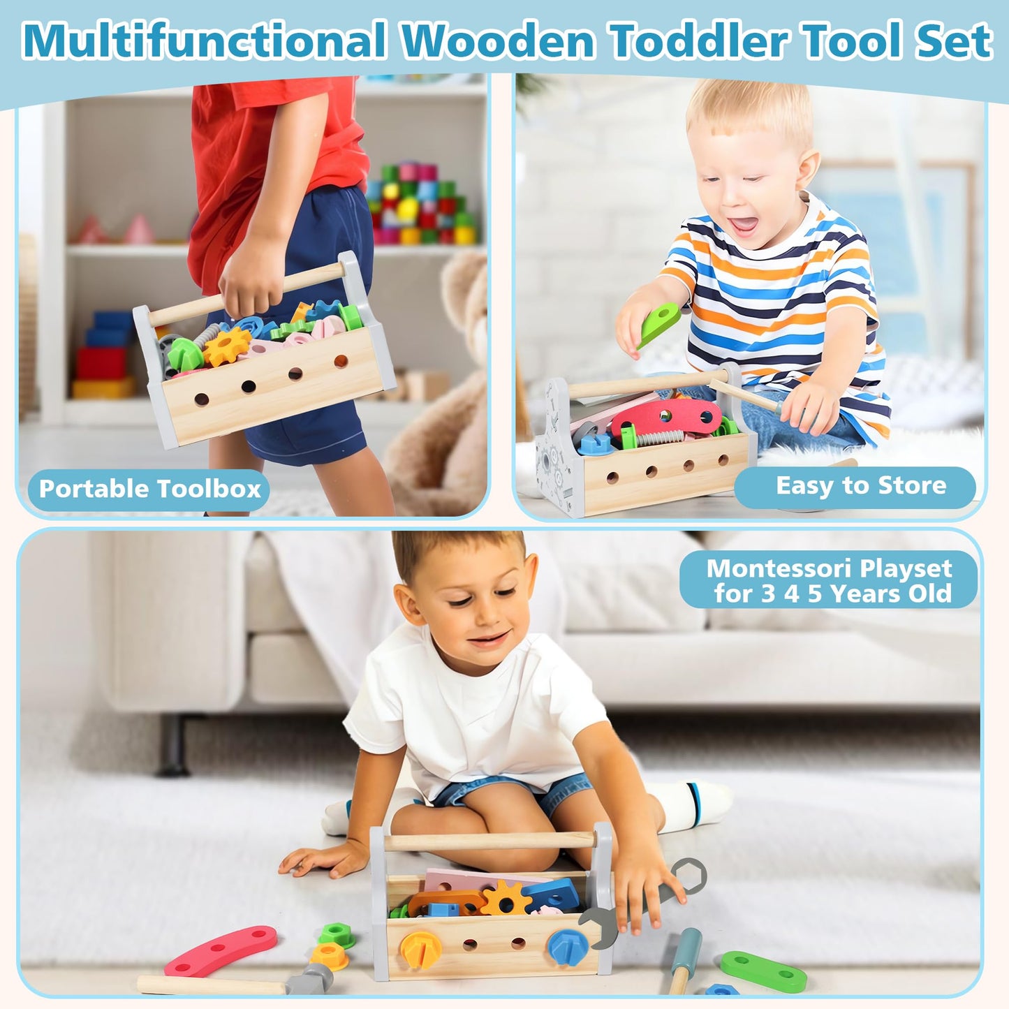 TONZE Juego de herramientas para niños Construcción Montessori