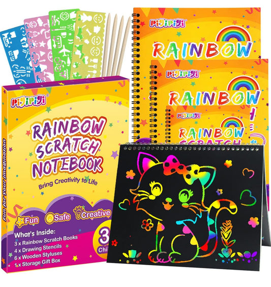 Paquete de 3 cuadernos arcoíris para rascar