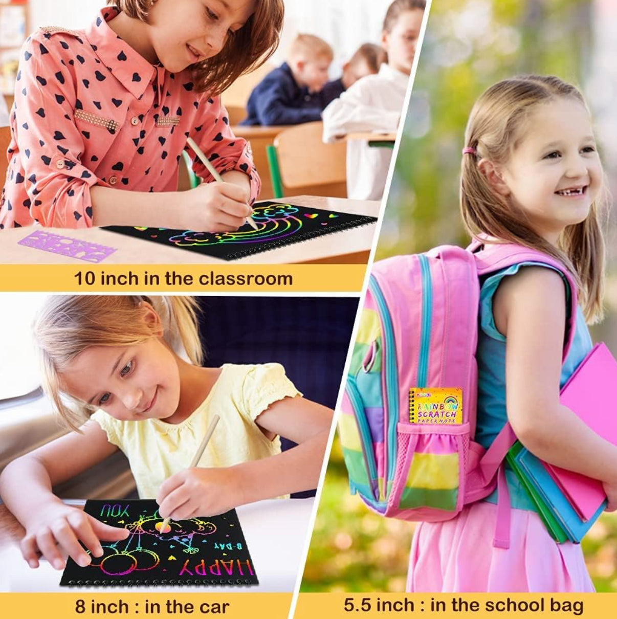 Paquete de 3 cuadernos arcoíris para rascar