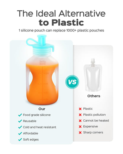 Bolsas reutilizables de silicona para alimentos para bebés con pajitas