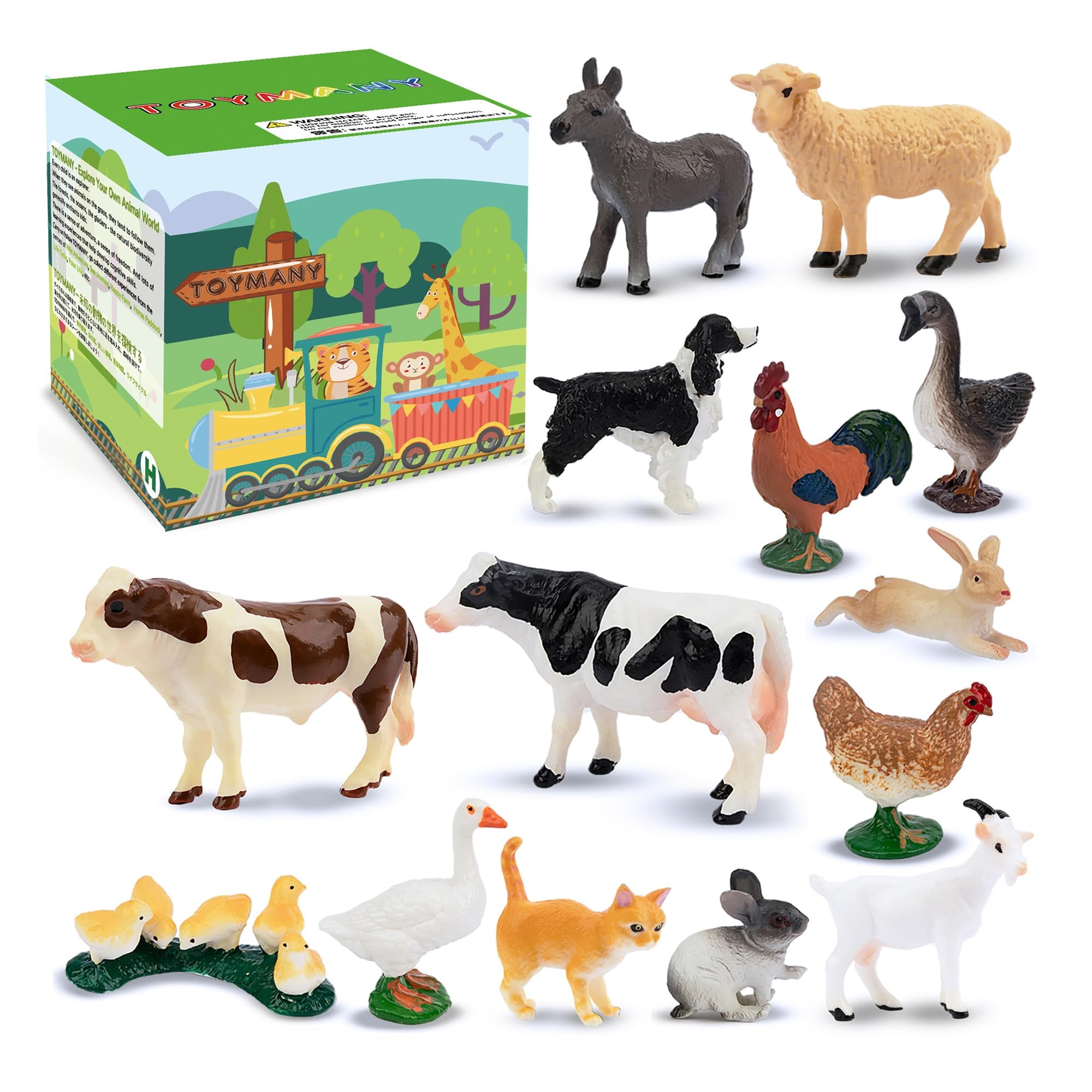 Toymany 14 figuras pequeñas de animales de granja de 0.6 a 2.5 pulgadas