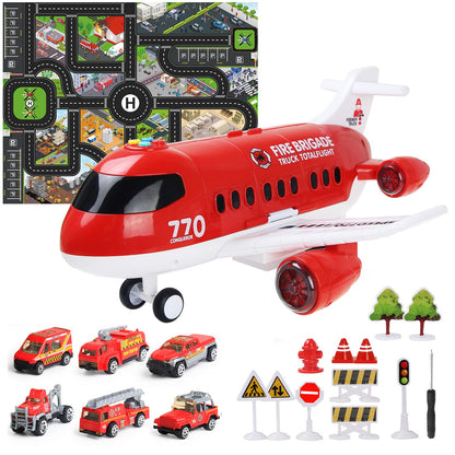 Coolplay - Juego de juguetes de avión rojo, coche de bomberos de rescate