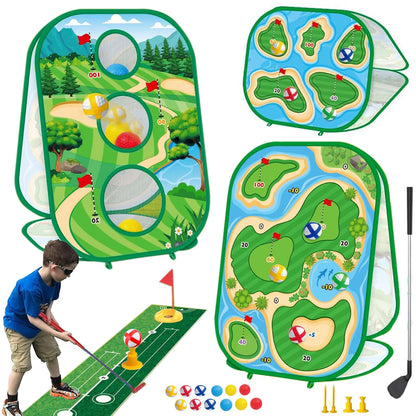 Set de golf infantil 4 en 1 con palo y tapete de práctica de putt