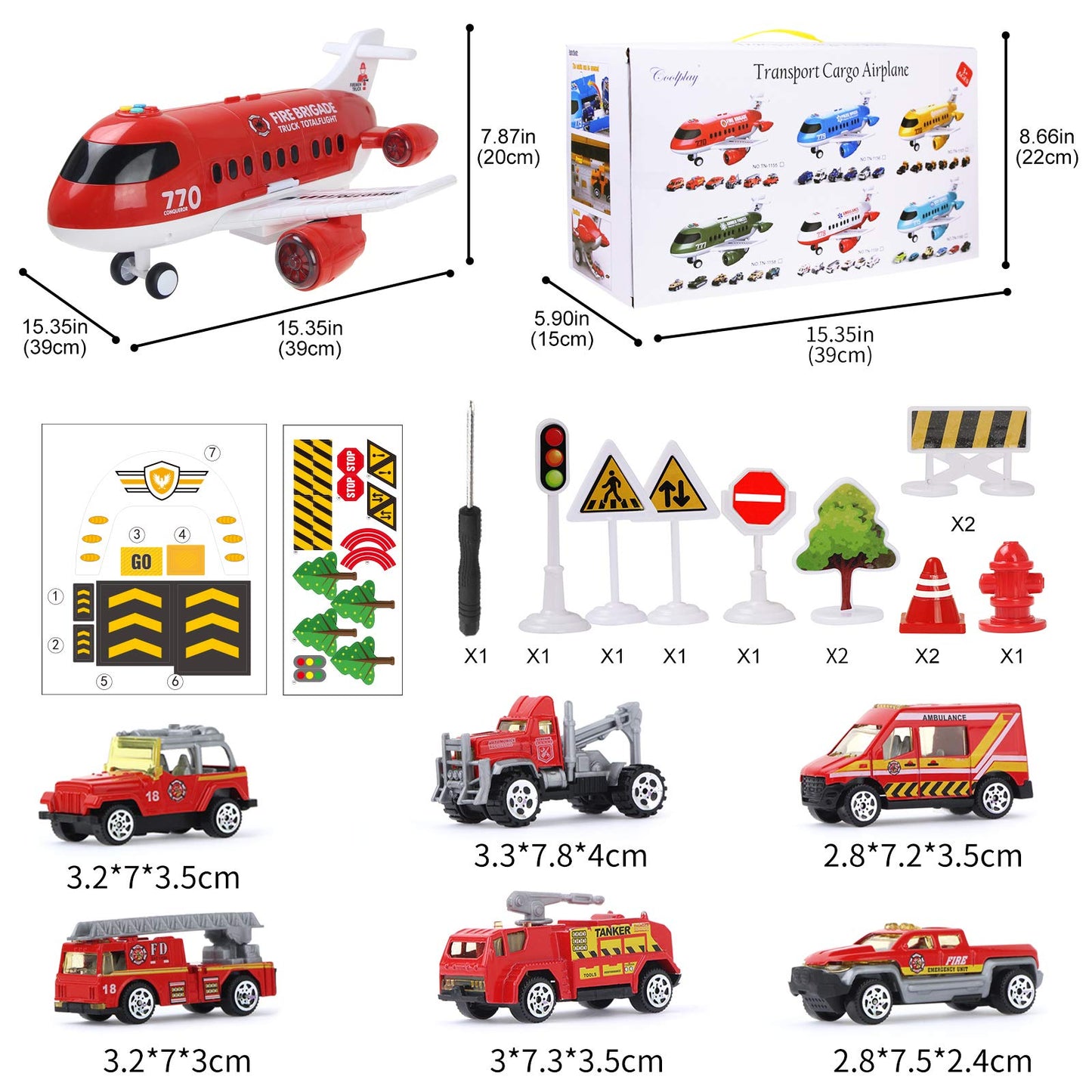 Coolplay - Juego de juguetes de avión rojo, coche de bomberos de rescate
