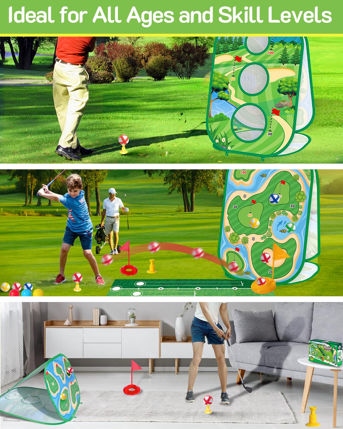 Set de golf infantil 4 en 1 con palo y tapete de práctica de putt