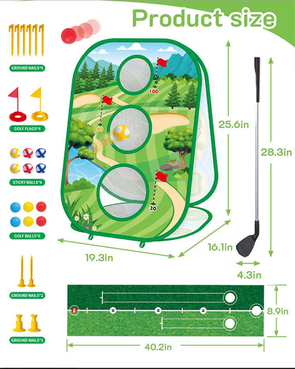 Set de golf infantil 4 en 1 con palo y tapete de práctica de putt