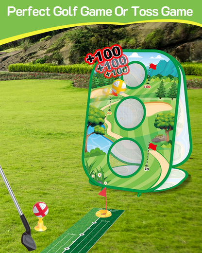 Set de golf infantil 4 en 1 con palo y tapete de práctica de putt