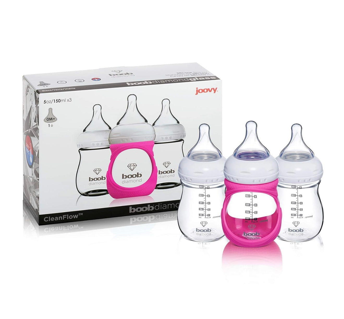 JOOVY Boob Diamond 5 onzas, 3 piezas con funda rosa