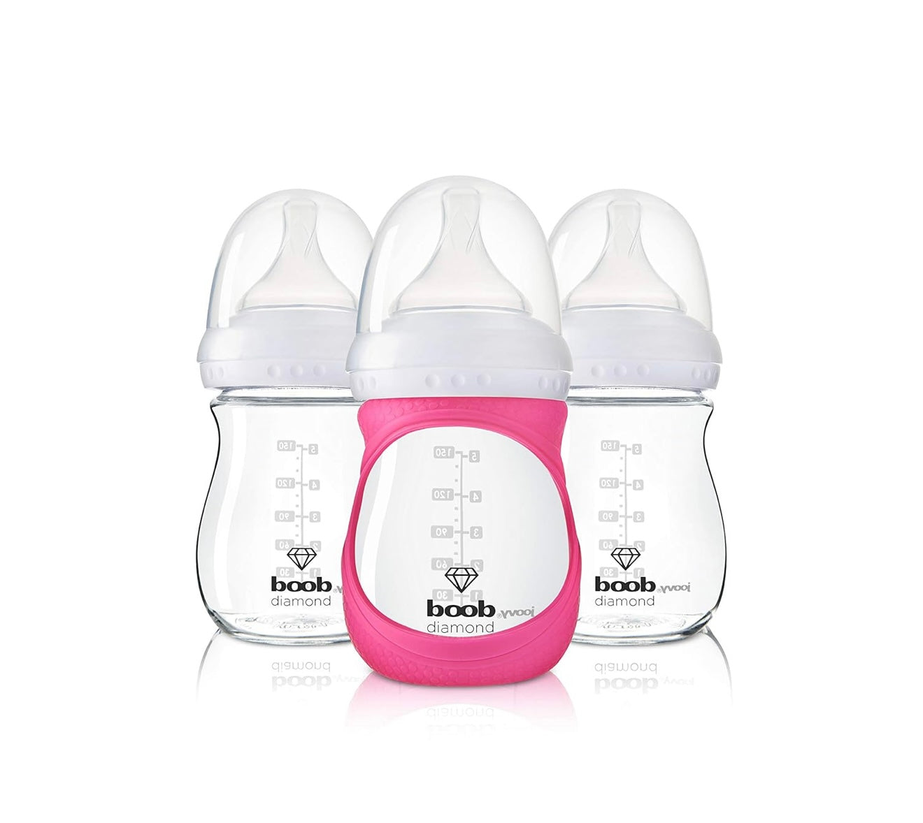 JOOVY Boob Diamond 5 onzas, 3 piezas con funda rosa