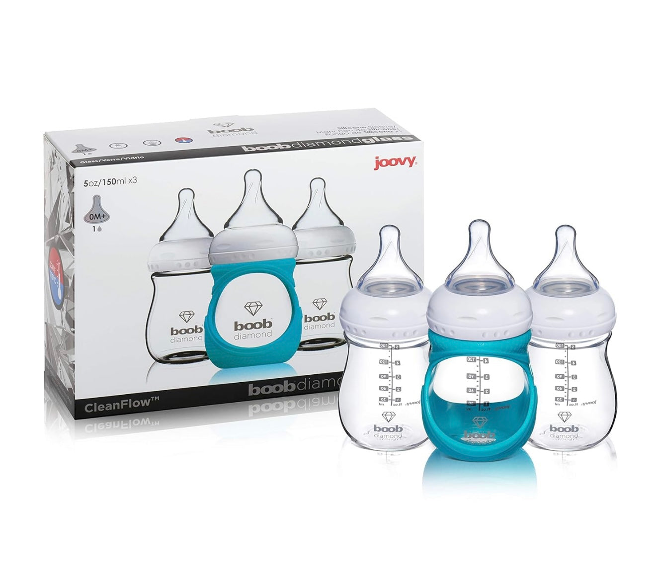 JOOVY Boob Diamond 5 onzas, 3 piezas con funda turquesa